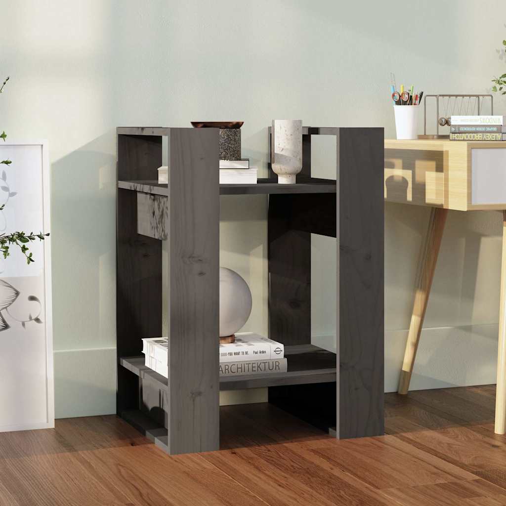 813856 vidaXL Book Cabinet/Room Divider Grey 41x35x57 cm Solid Wood Pine