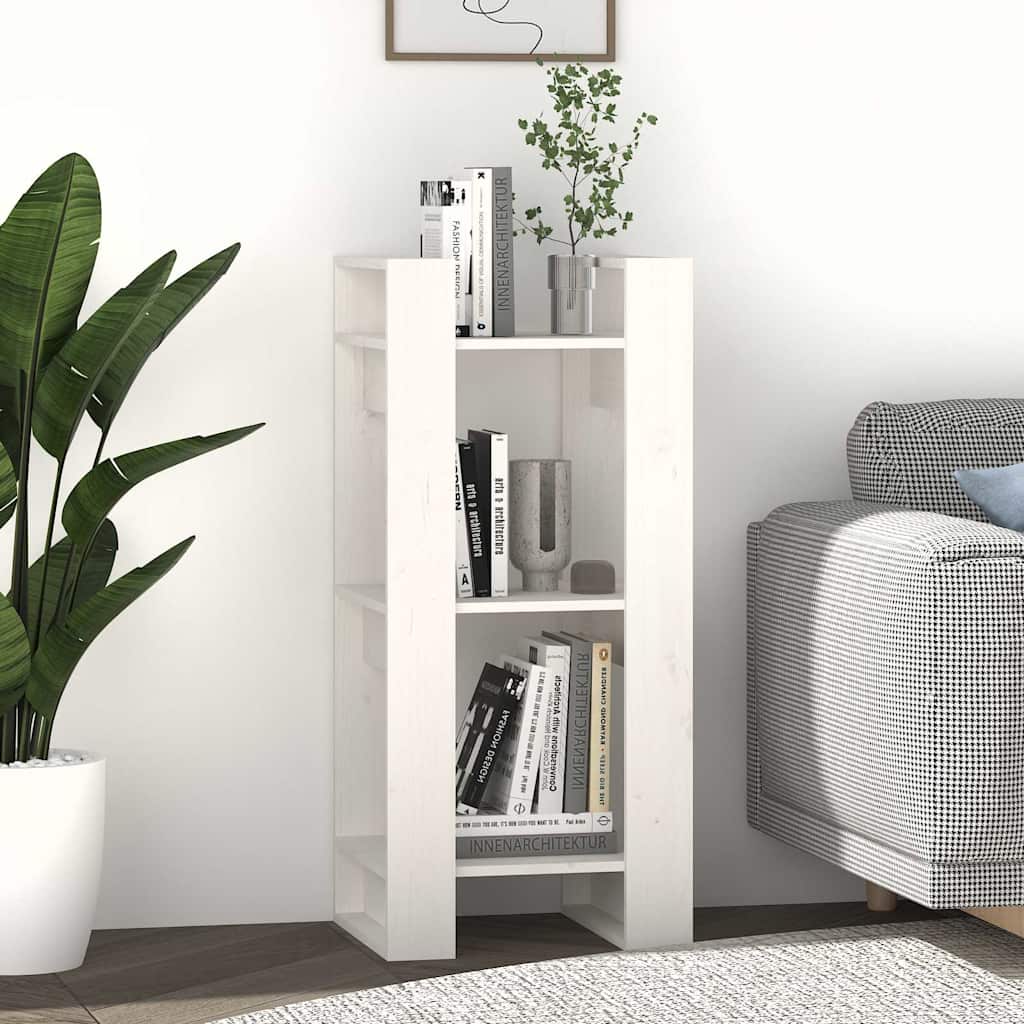 813860 vidaXL Book Cabinet/Room Divider White 41x35x91 cm Solid Wood Pine