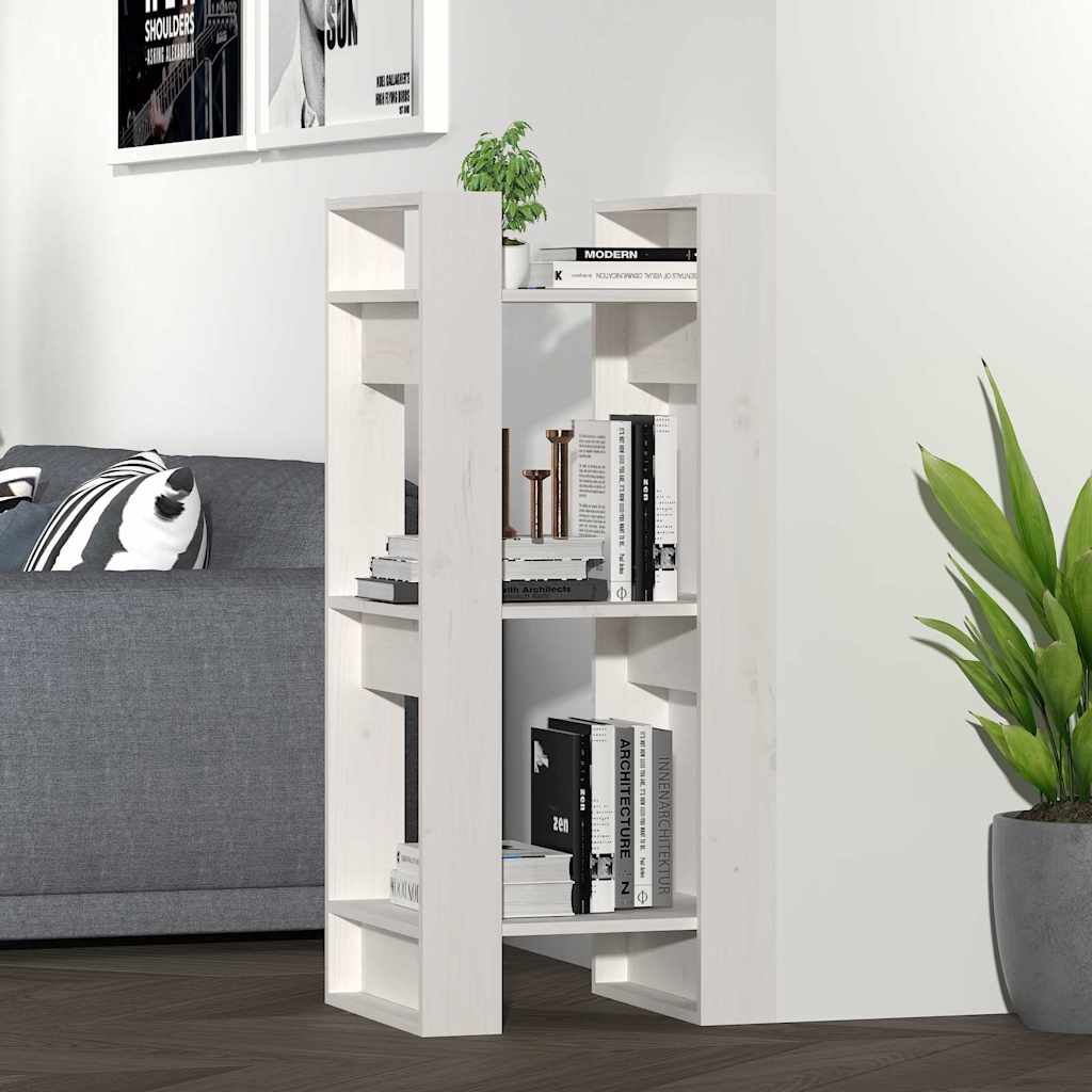 813860 vidaXL Book Cabinet/Room Divider White 41x35x91 cm Solid Wood Pine
