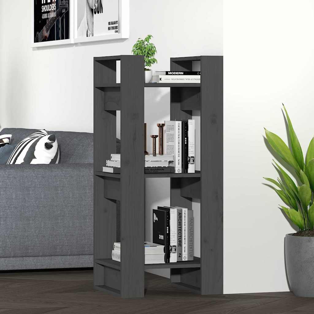 813861 vidaXL Book Cabinet/Room Divider Grey 41x35x91 cm Solid Wood Pine
