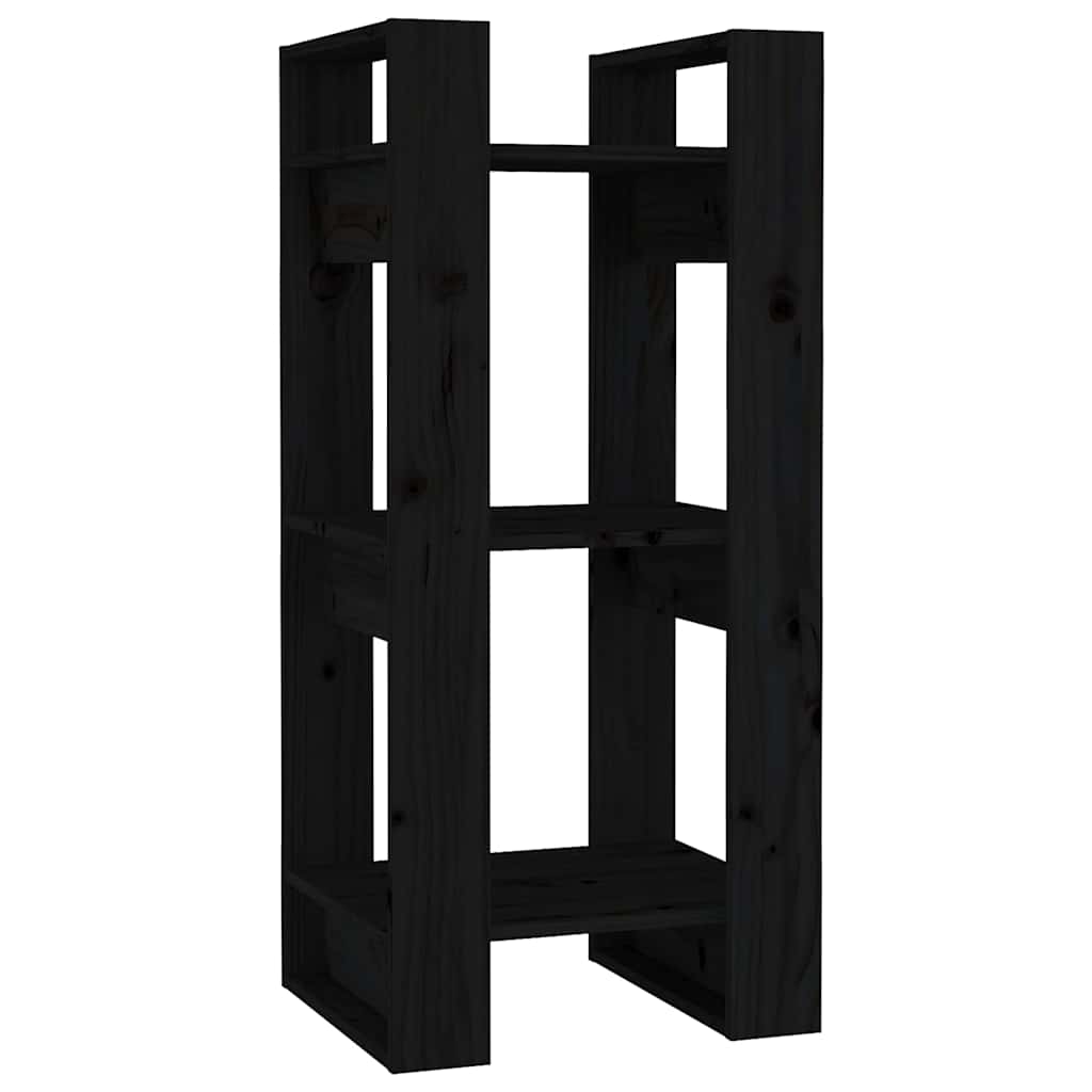 813863 vidaXL Book Cabinet/Room Divider Black 41x35x91 cm Solid Wood Pine