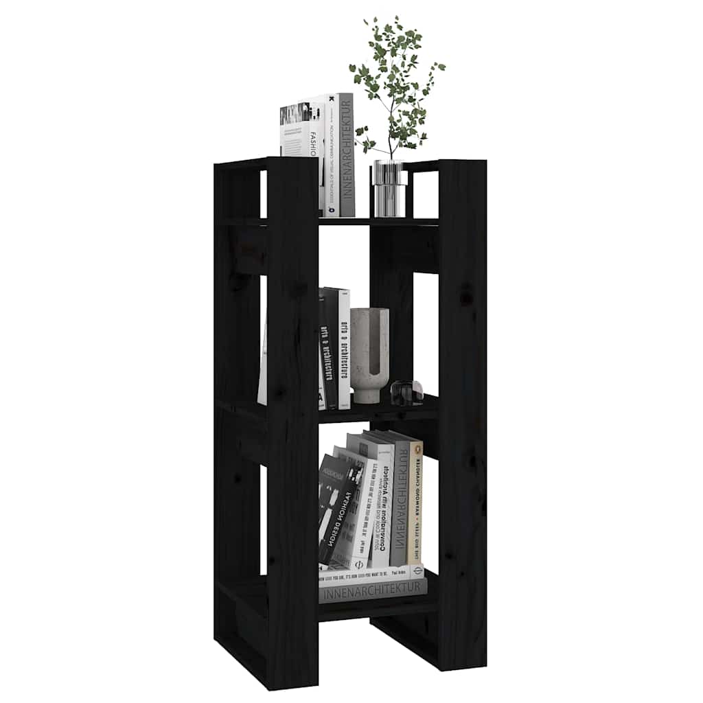 813863 vidaXL Book Cabinet/Room Divider Black 41x35x91 cm Solid Wood Pine