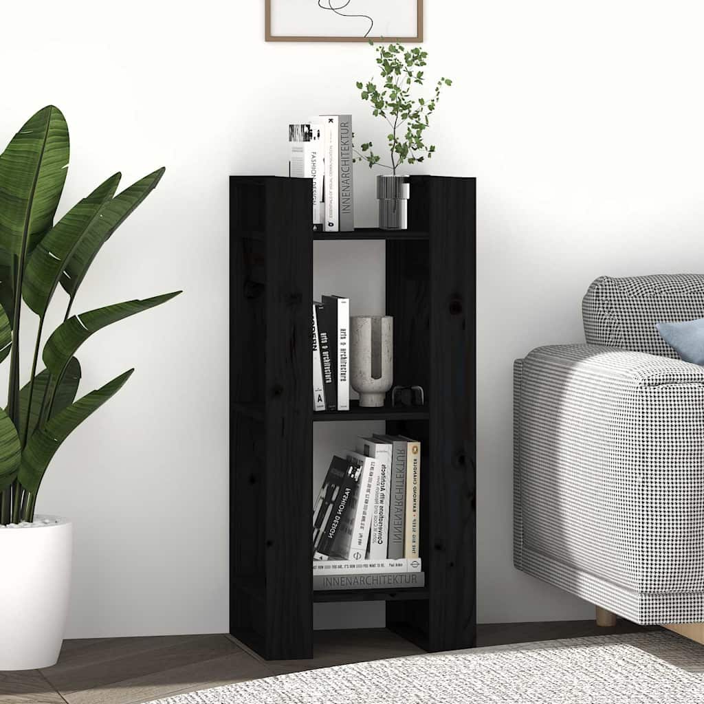 813863 vidaXL Book Cabinet/Room Divider Black 41x35x91 cm Solid Wood Pine