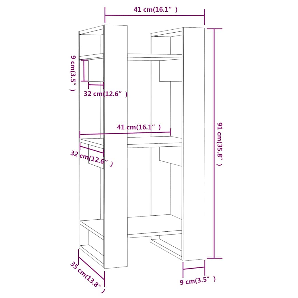 813863 vidaXL Book Cabinet/Room Divider Black 41x35x91 cm Solid Wood Pine