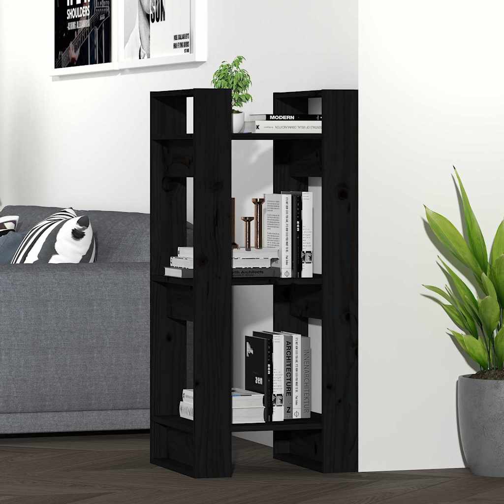 813863 vidaXL Book Cabinet/Room Divider Black 41x35x91 cm Solid Wood Pine