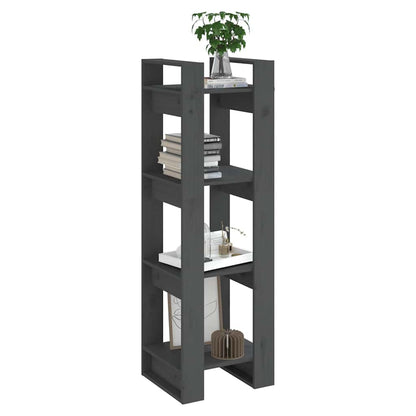813866 vidaXL Book Cabinet/Room Divider Grey 41x35x125 cm Solid Wood Pine