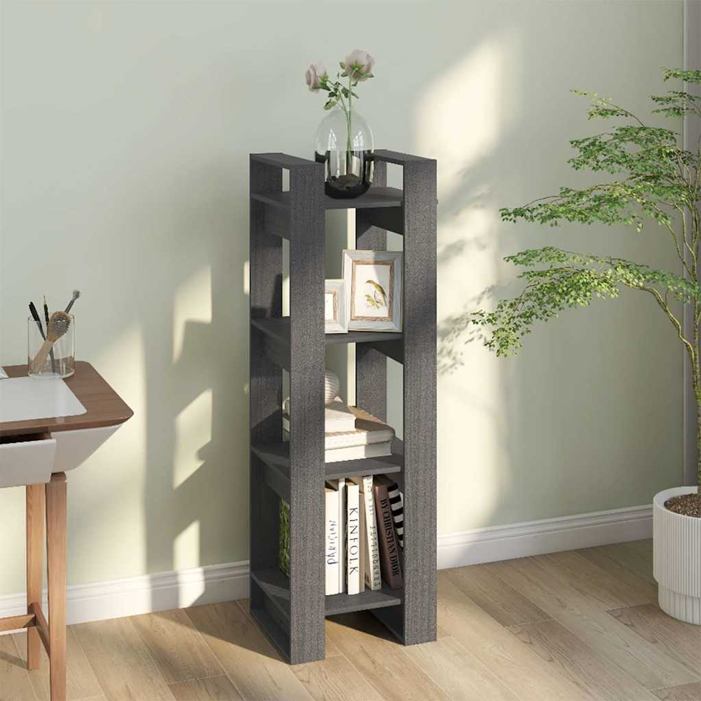 813866 vidaXL Book Cabinet/Room Divider Grey 41x35x125 cm Solid Wood Pine