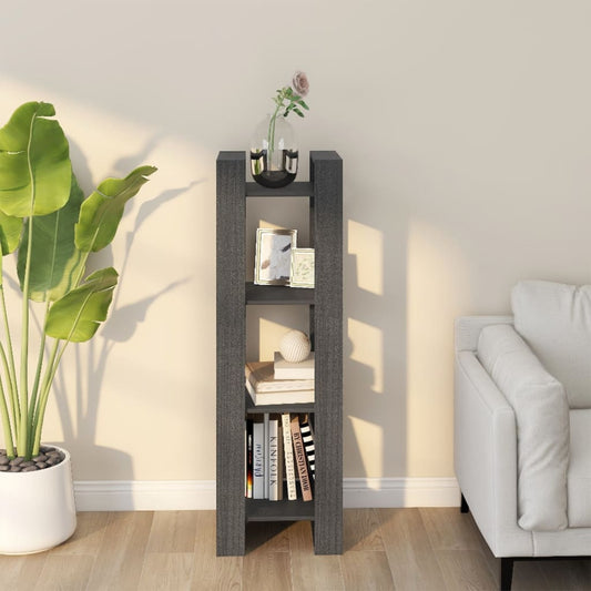 813866 vidaXL Book Cabinet/Room Divider Grey 41x35x125 cm Solid Wood Pine