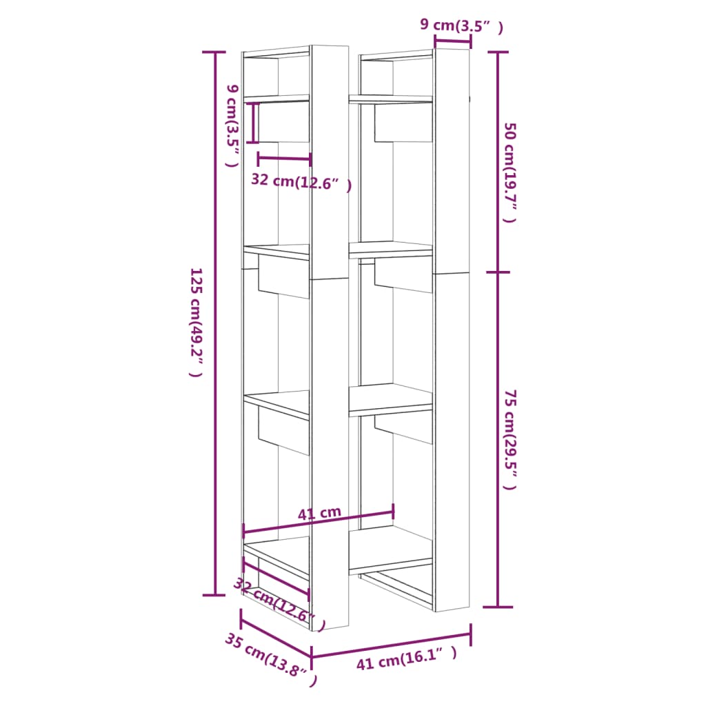 vidaXL Book Cabinet/Room Divider Honey Brown 41x35x125 cm Solid Wood
