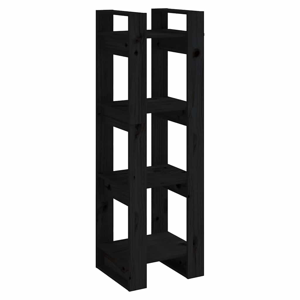 813868 vidaXL Book Cabinet/Room Divider Black 41x35x125 cm Solid Wood Pine