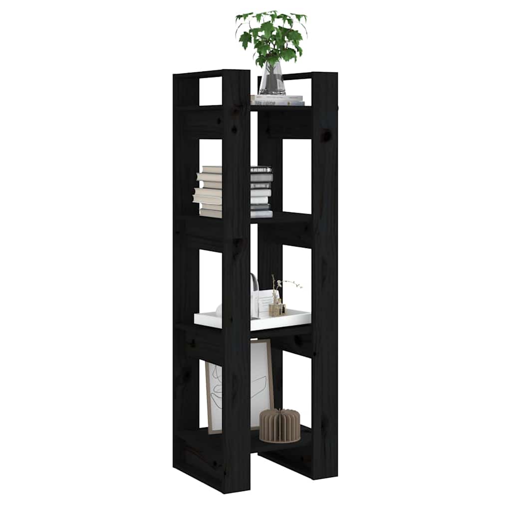 813868 vidaXL Book Cabinet/Room Divider Black 41x35x125 cm Solid Wood Pine