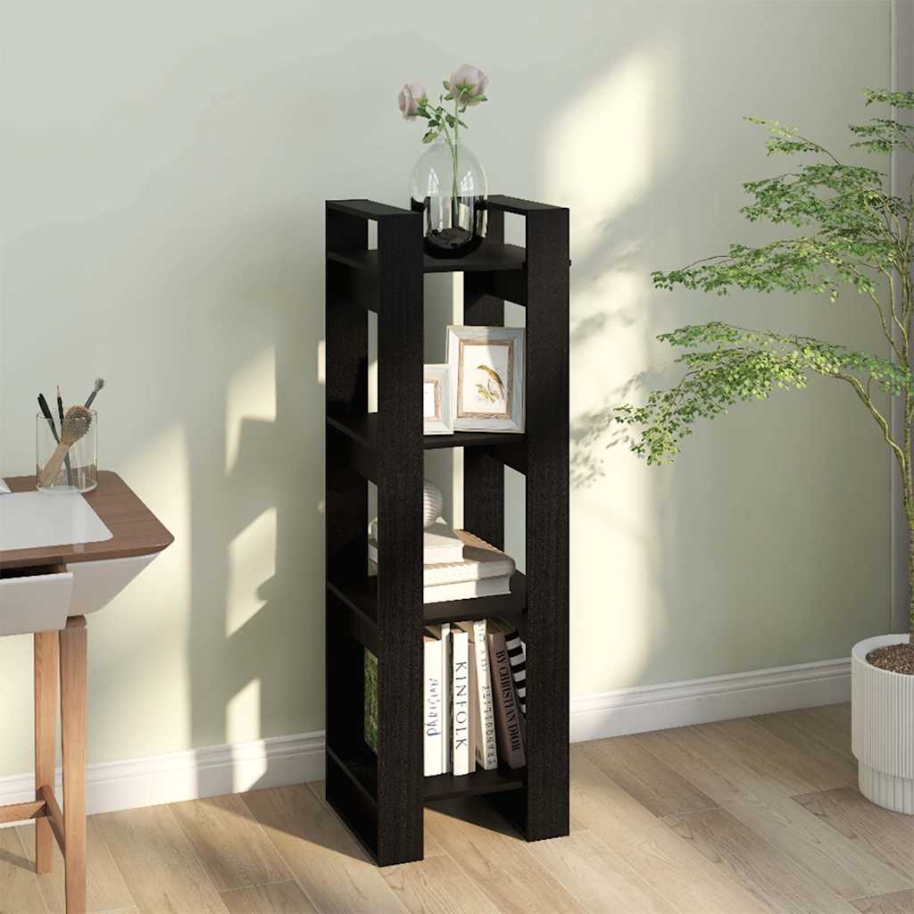 813868 vidaXL Book Cabinet/Room Divider Black 41x35x125 cm Solid Wood Pine