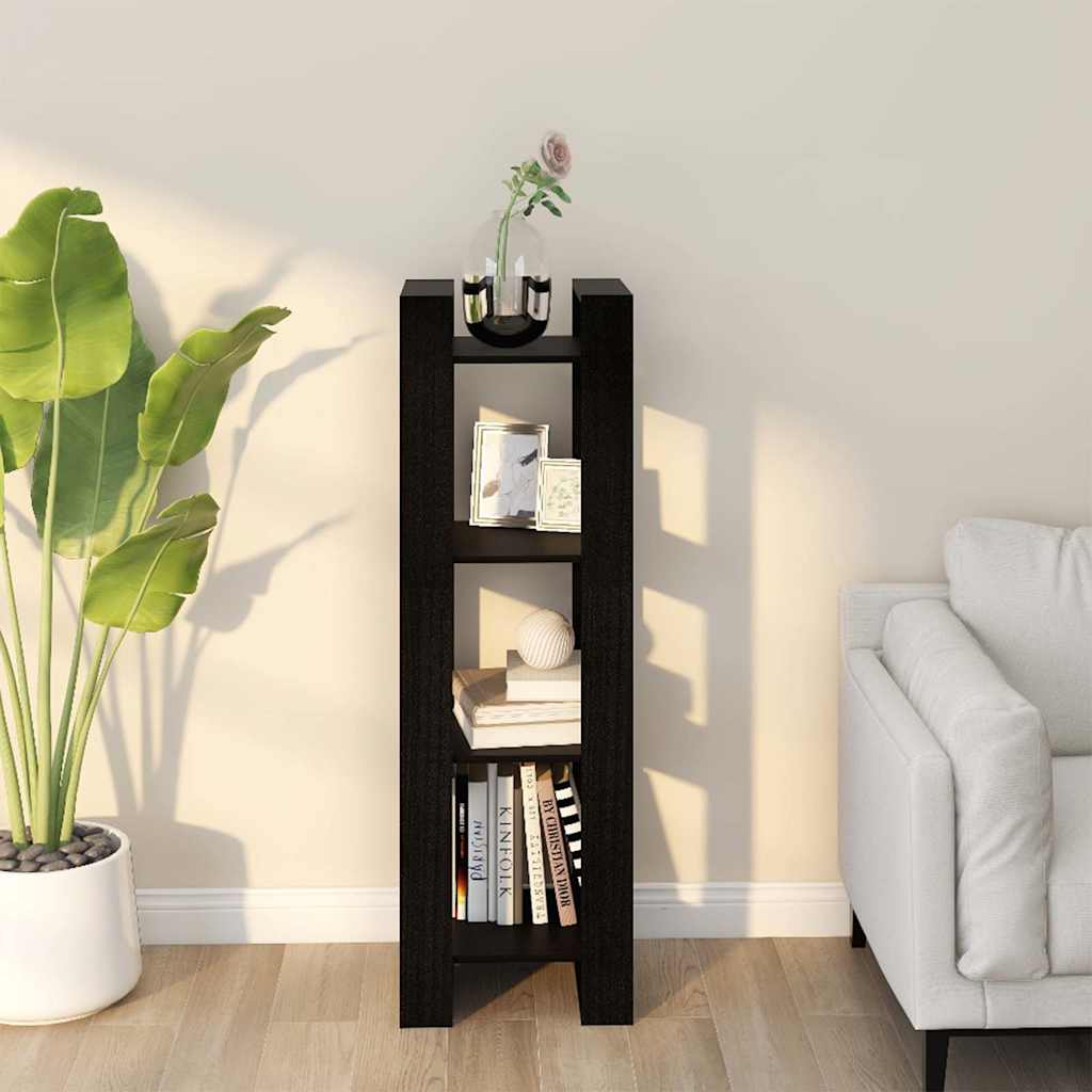 813868 vidaXL Book Cabinet/Room Divider Black 41x35x125 cm Solid Wood Pine