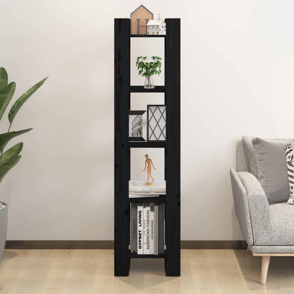 vidaXL Book Cabinet | Black | Solid Pine Wood | Medium | Book Cabinet