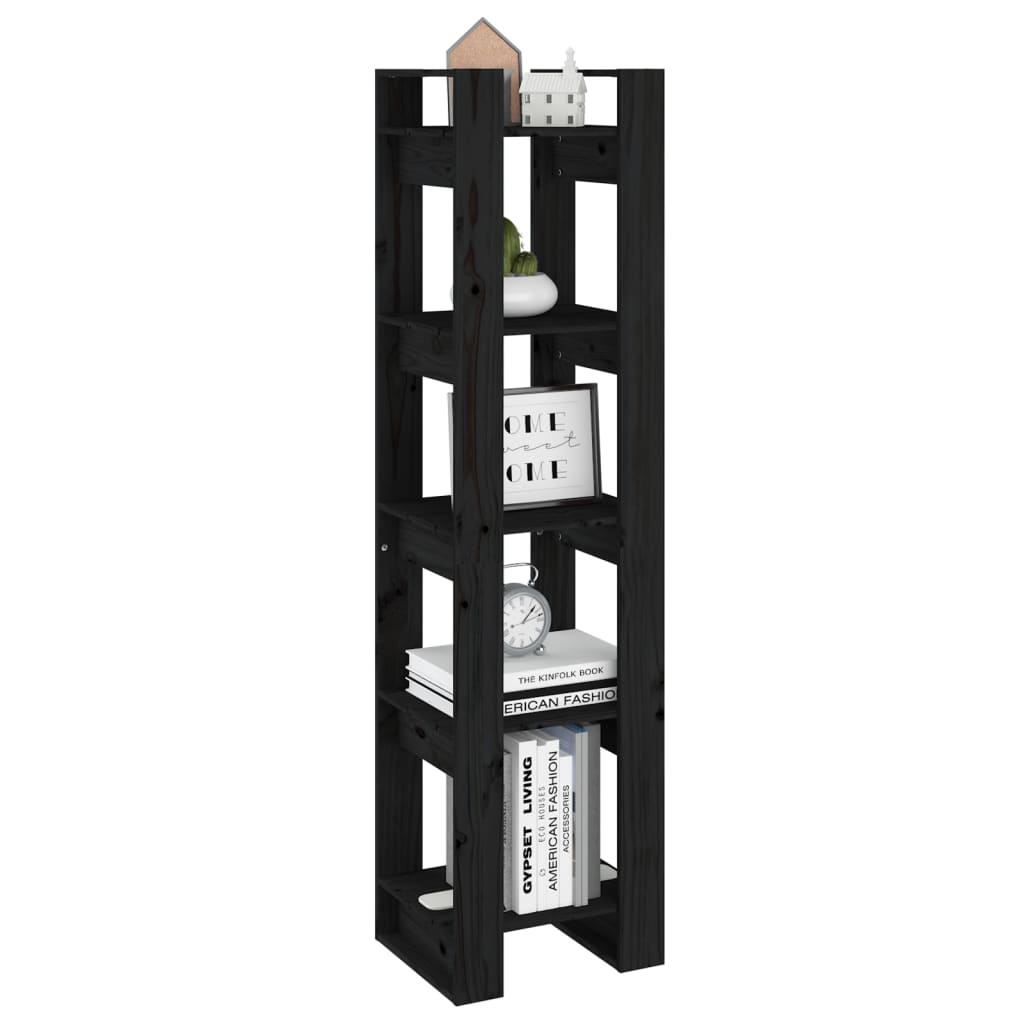 vidaXL Book Cabinet | Black | Solid Pine Wood | Medium | Book Cabinet