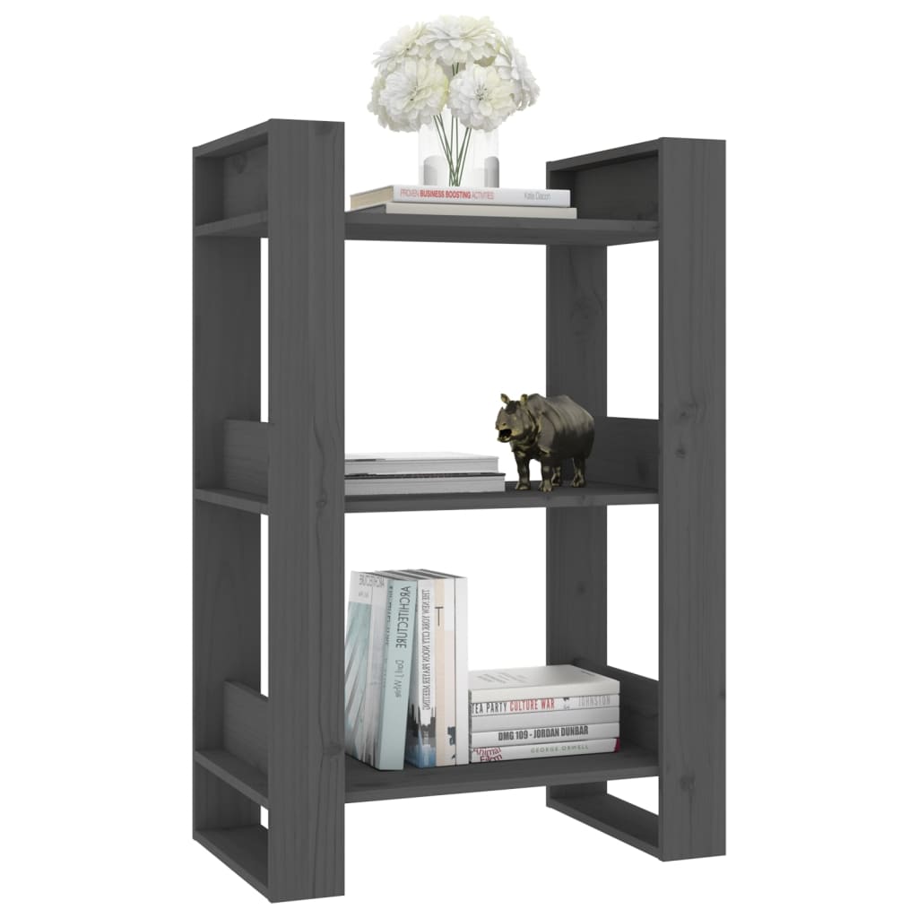 vidaXL Book Cabinet/Room Divider Grey 60x35x91 cm Solid Wood Pine