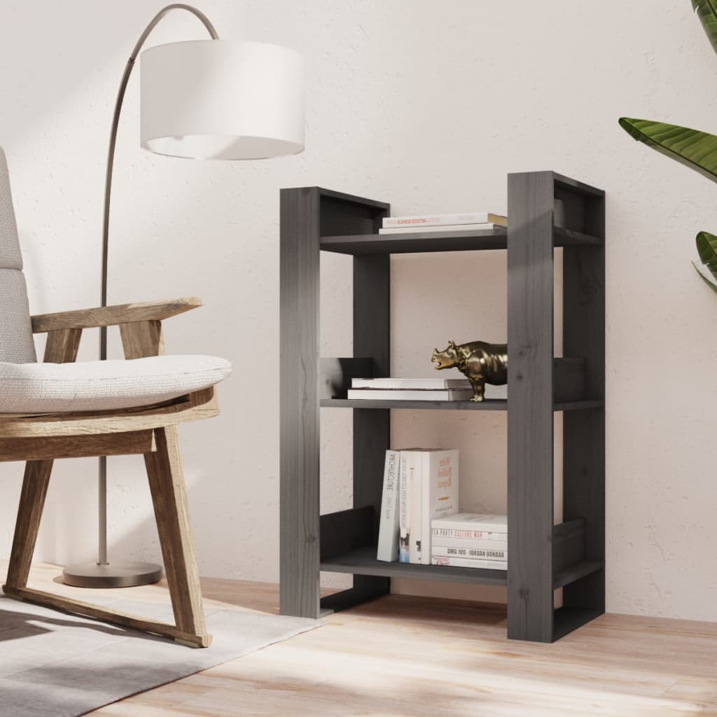 vidaXL Book Cabinet/Room Divider Grey 60x35x91 cm Solid Wood Pine