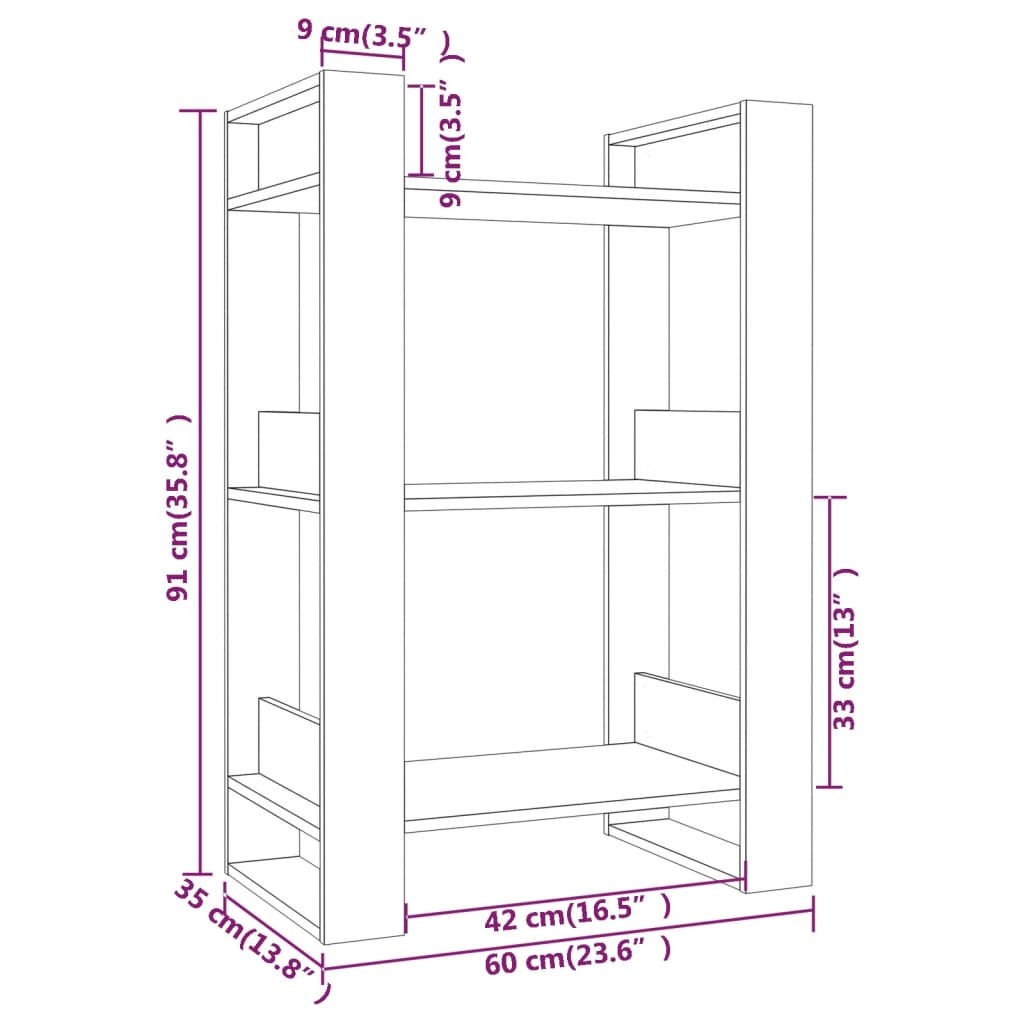 vidaXL Book Cabinet/Room Divider Grey 60x35x91 cm Solid Wood Pine
