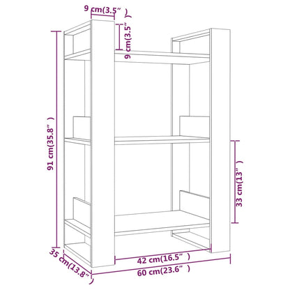 vidaXL Book Cabinet/Room Divider Grey 60x35x91 cm Solid Wood Pine