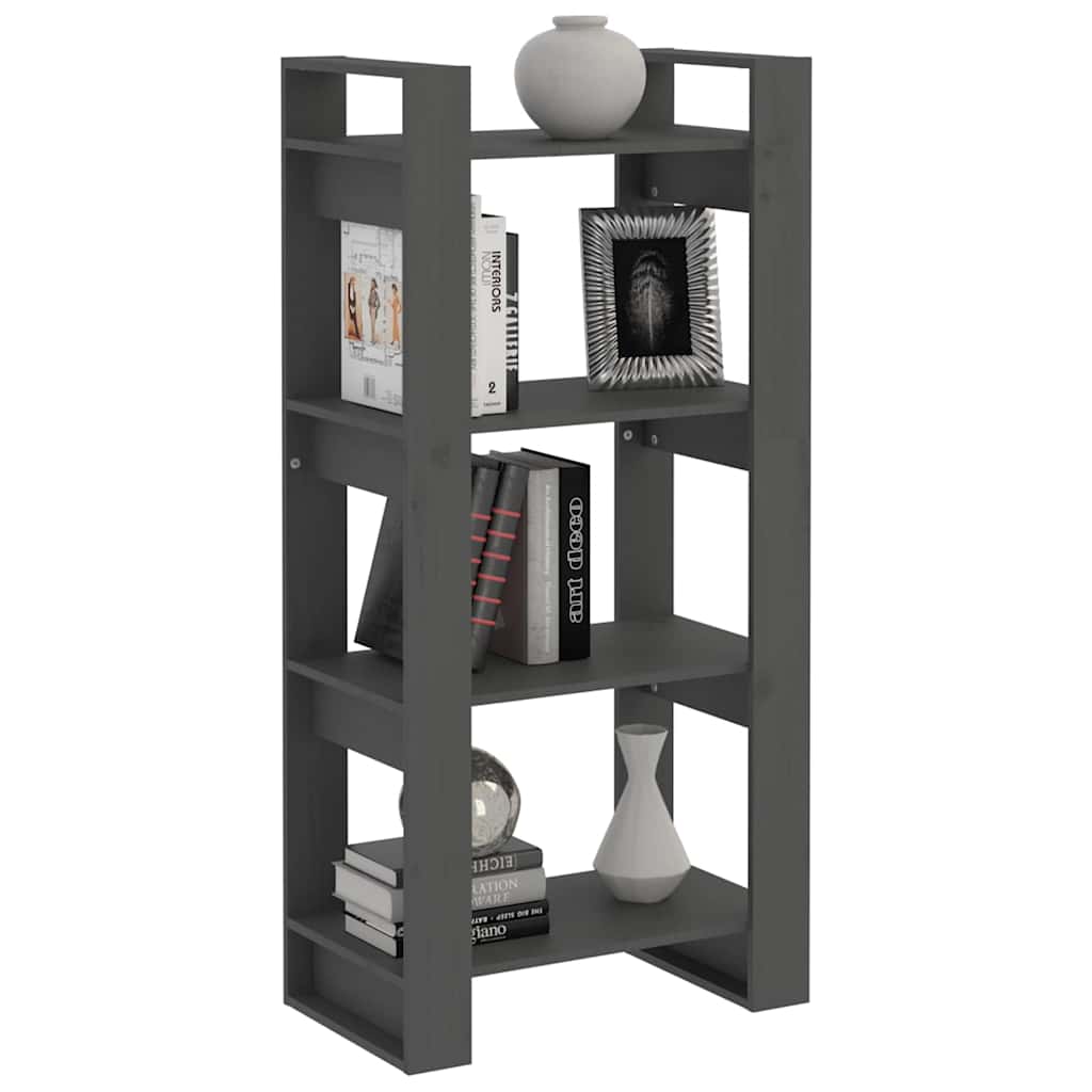 813886 vidaXL Book Cabinet/Room Divider Grey 60x35x125 cm Solid Wood