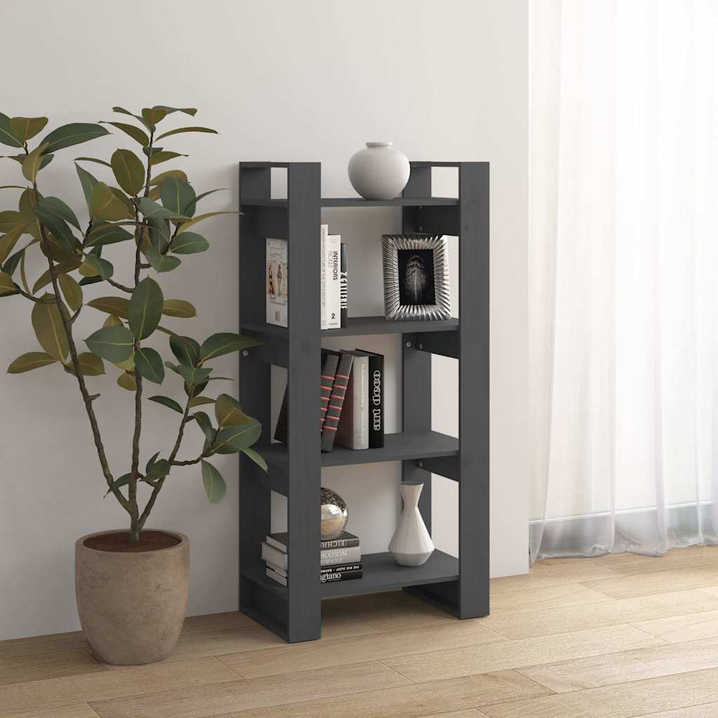 813886 vidaXL Book Cabinet/Room Divider Grey 60x35x125 cm Solid Wood