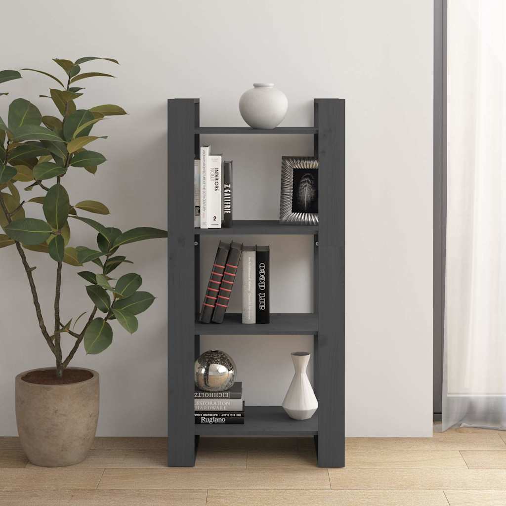 813886 vidaXL Book Cabinet/Room Divider Grey 60x35x125 cm Solid Wood