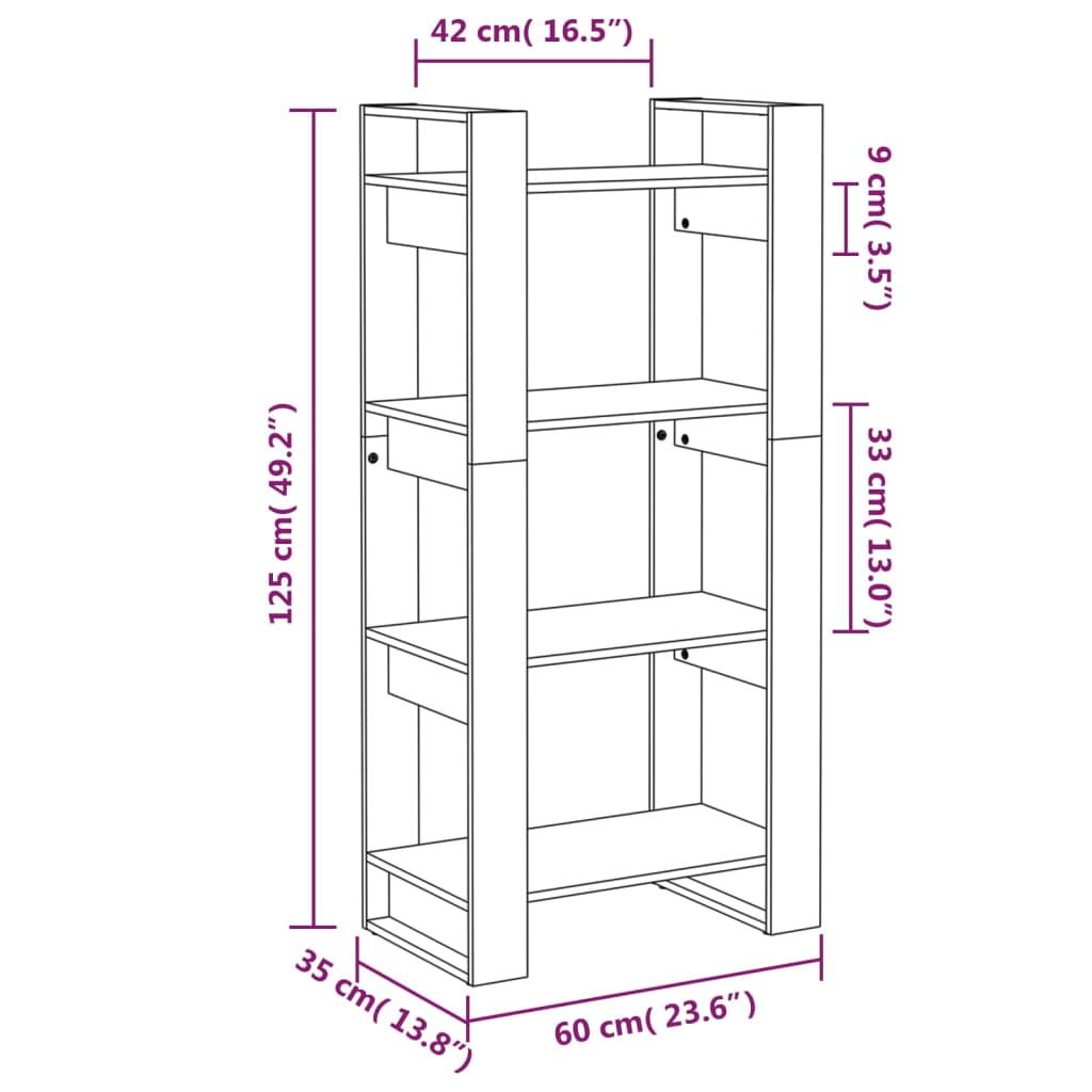 vidaXL Book Cabinet/Room Divider Honey Brown 60x35x125 cm Solid Wood