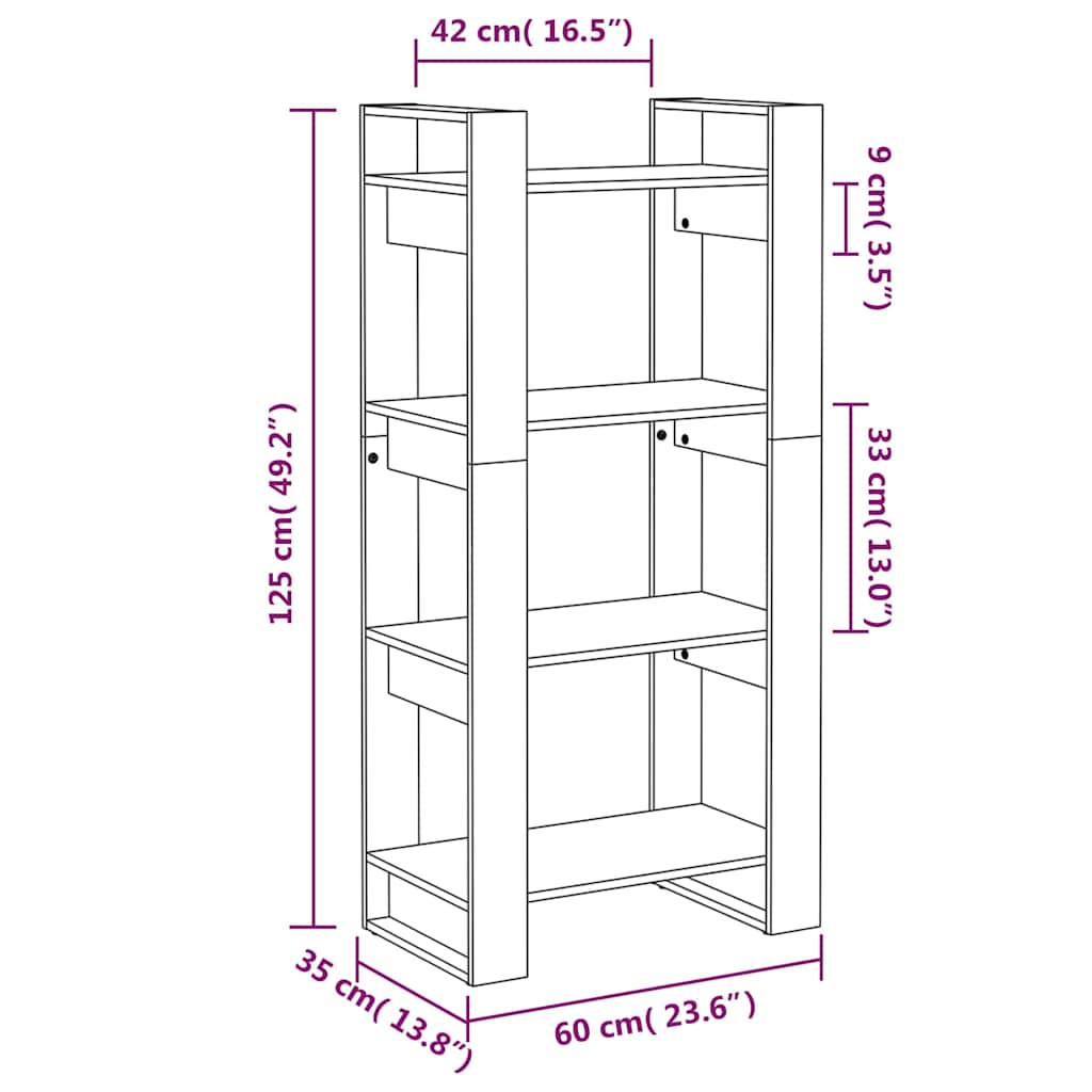813887 vidaXL Book Cabinet/Room Divider Honey Brown 60x35x125 cm Solid Wood