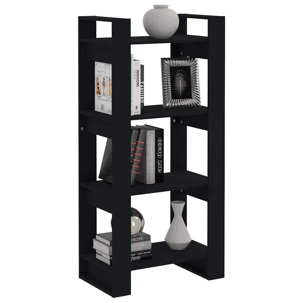 813888 vidaXL Book Cabinet/Room Divider Black 60x35x125 cm Solid Wood
