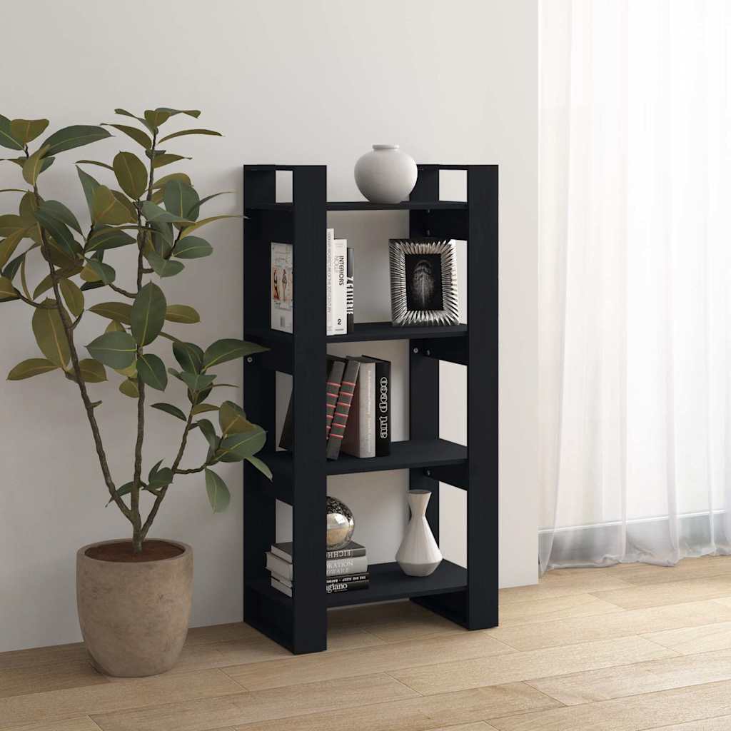 813888 vidaXL Book Cabinet/Room Divider Black 60x35x125 cm Solid Wood