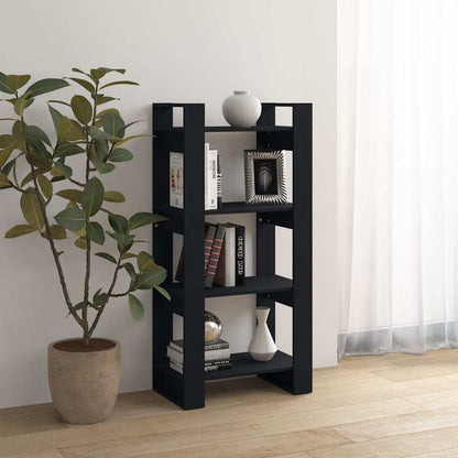 813888 vidaXL Book Cabinet/Room Divider Black 60x35x125 cm Solid Wood