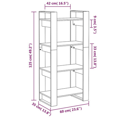 813888 vidaXL Book Cabinet/Room Divider Black 60x35x125 cm Solid Wood