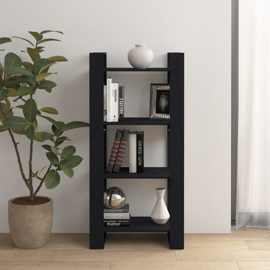 813888 vidaXL Book Cabinet/Room Divider Black 60x35x125 cm Solid Wood