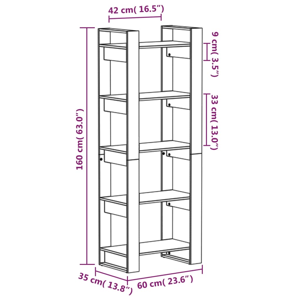 vidaXL Book Cabinet/Room Divider Honey Brown 60x35x160 cm Solid Wood
