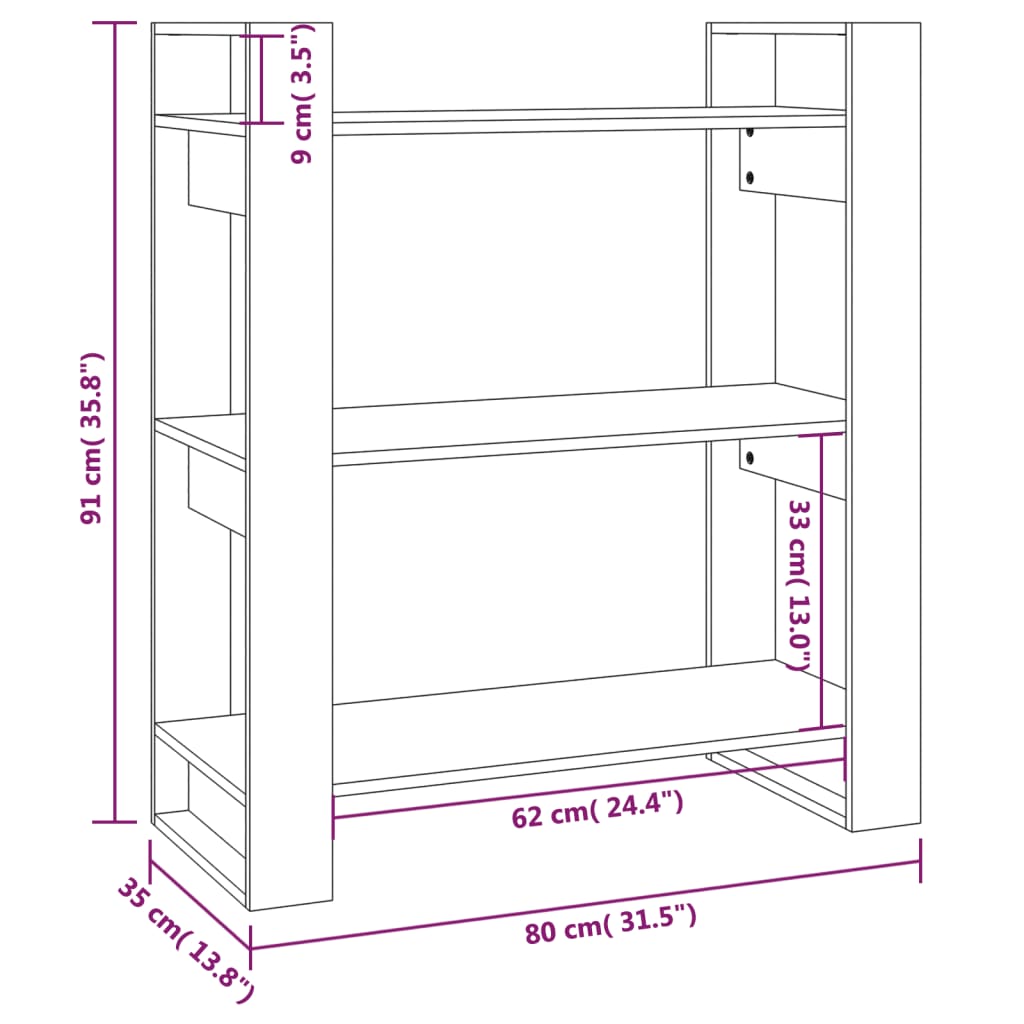 vidaXL Book Cabinet/Room Divider White 80x35x91 cm Solid Wood Pine