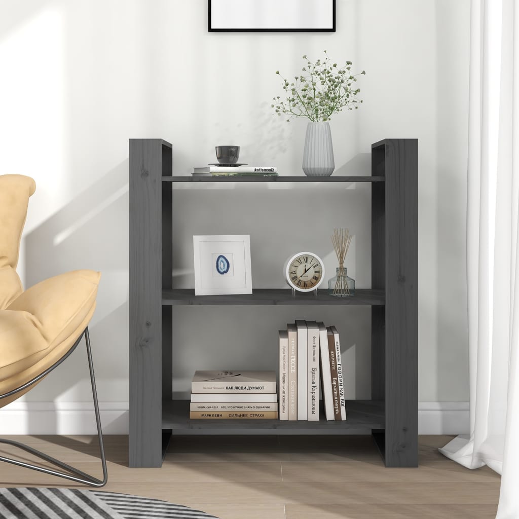 vidaXL Book Cabinet/Room Divider Grey 80x35x91 cm Solid Wood Pine