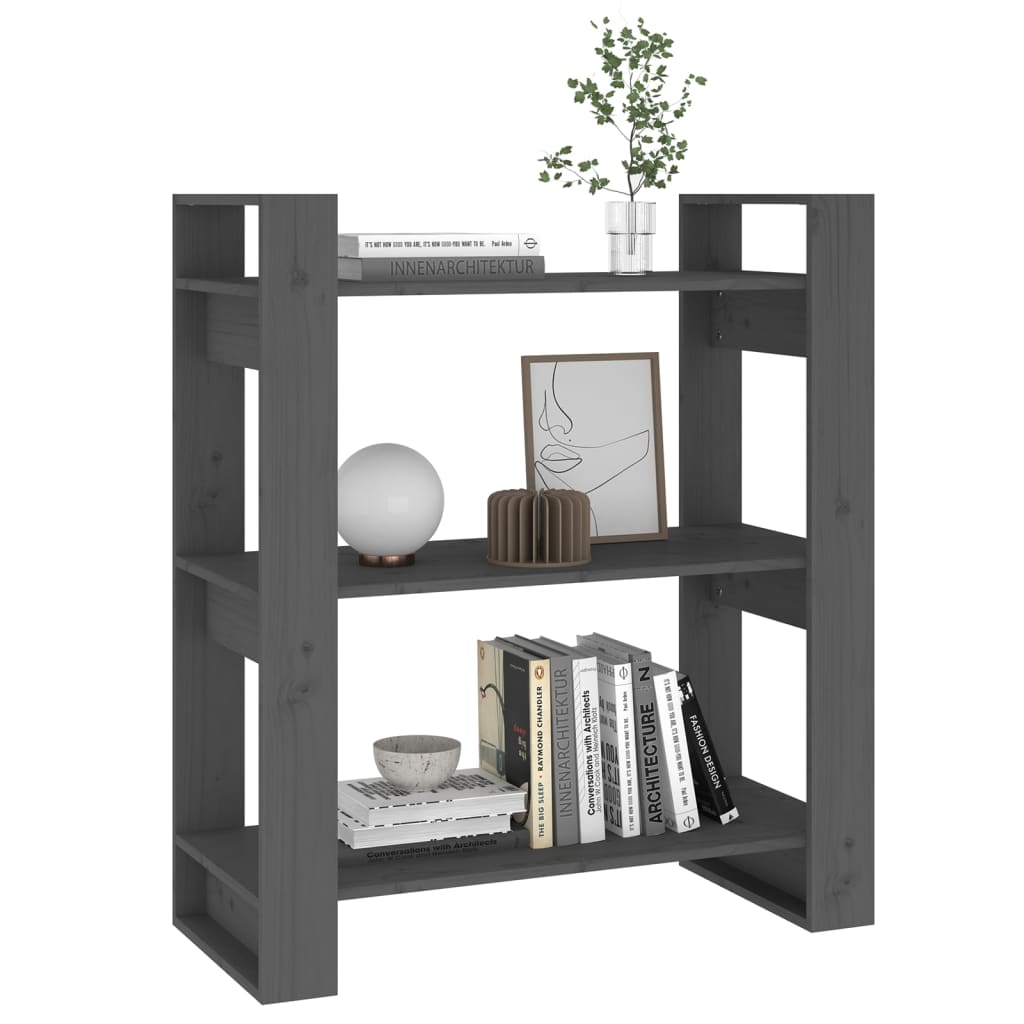 vidaXL Book Cabinet/Room Divider Grey 80x35x91 cm Solid Wood Pine