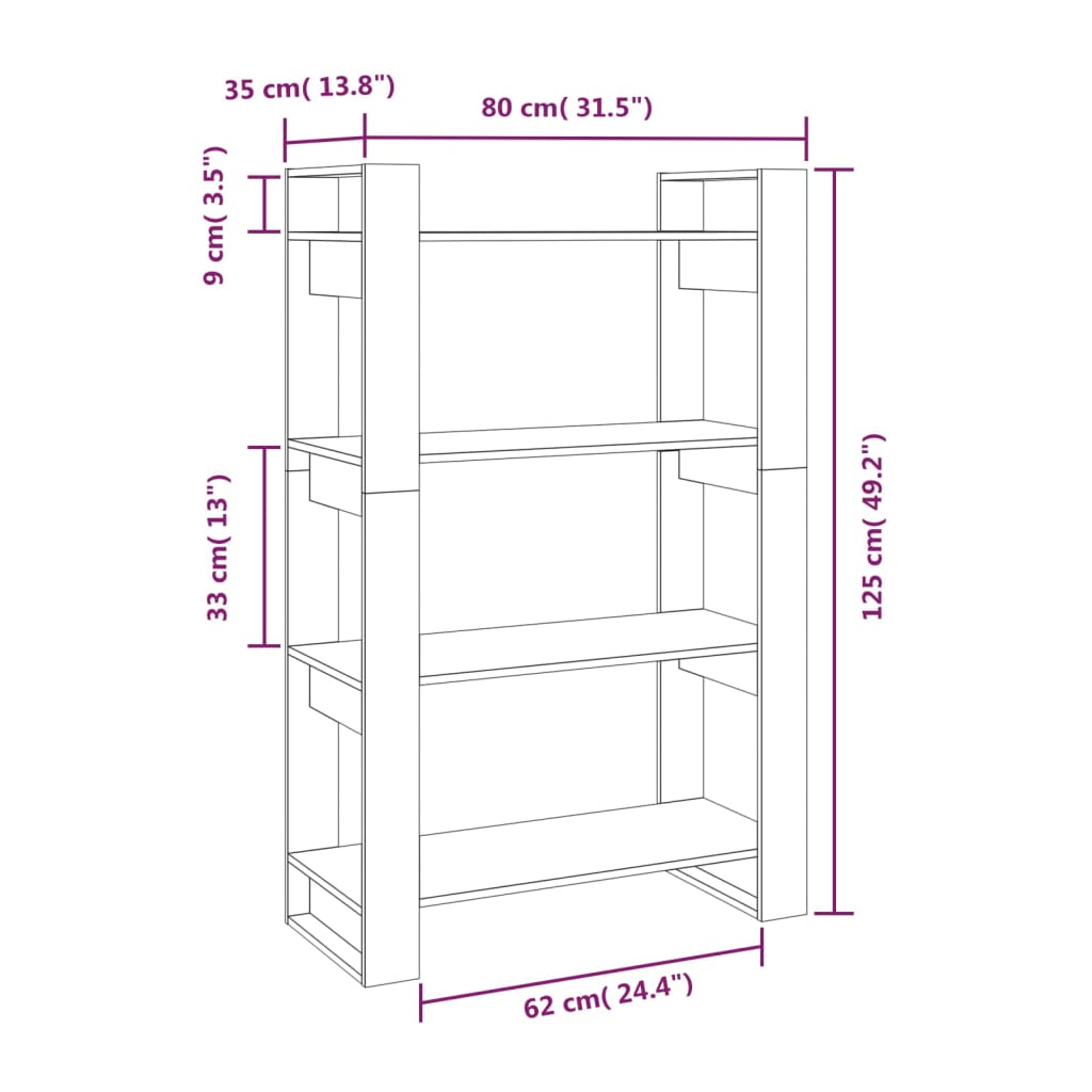 vidaXL Book Cabinet/Room Divider White 80x35x125 cm Solid Wood Pine