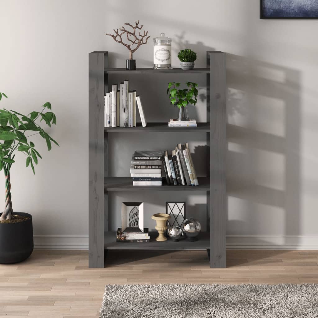 vidaXL Book Cabinet/Room Divider Grey 80x35x125 cm Solid Wood Pine