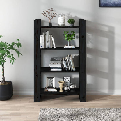 vidaXL Book Cabinet | Black | Solid pine wood | 80 x 35 x 125 cm | Book Cabinet