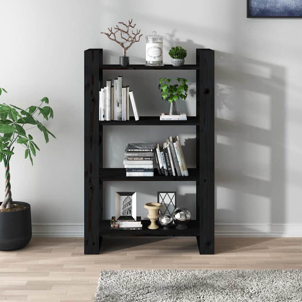 vidaXL Book Cabinet/Room Divider Black 80x35x125 cm Solid Wood Pine