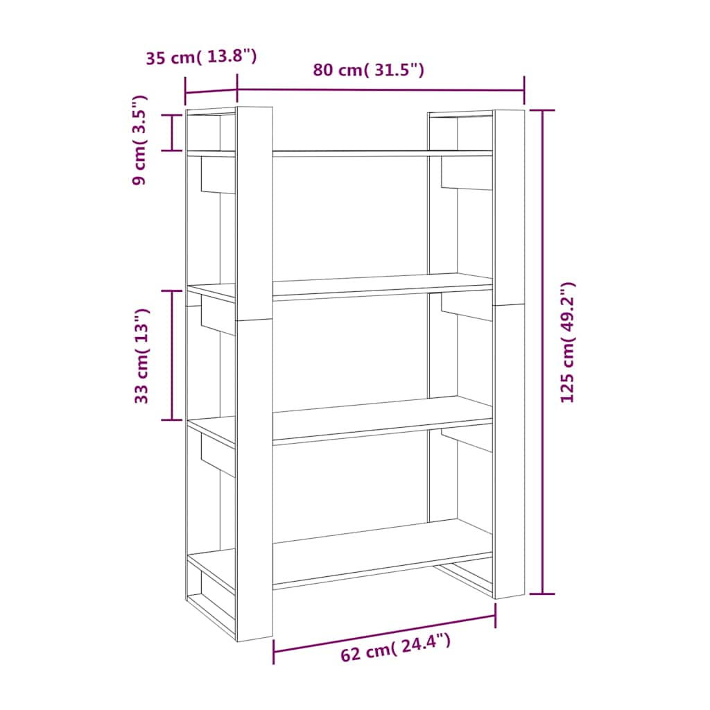 vidaXL Book Cabinet/Room Divider Black 80x35x125 cm Solid Wood Pine