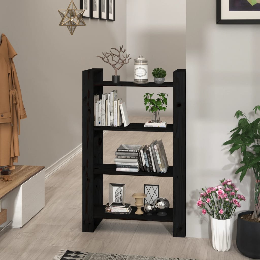 vidaXL Book Cabinet | Black | Solid pine wood | 80 x 35 x 125 cm | Book Cabinet