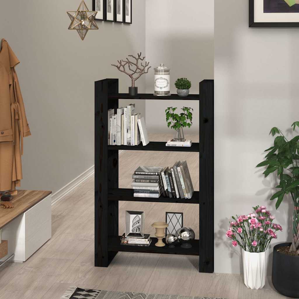 vidaXL Book Cabinet/Room Divider Black 80x35x125 cm Solid Wood Pine