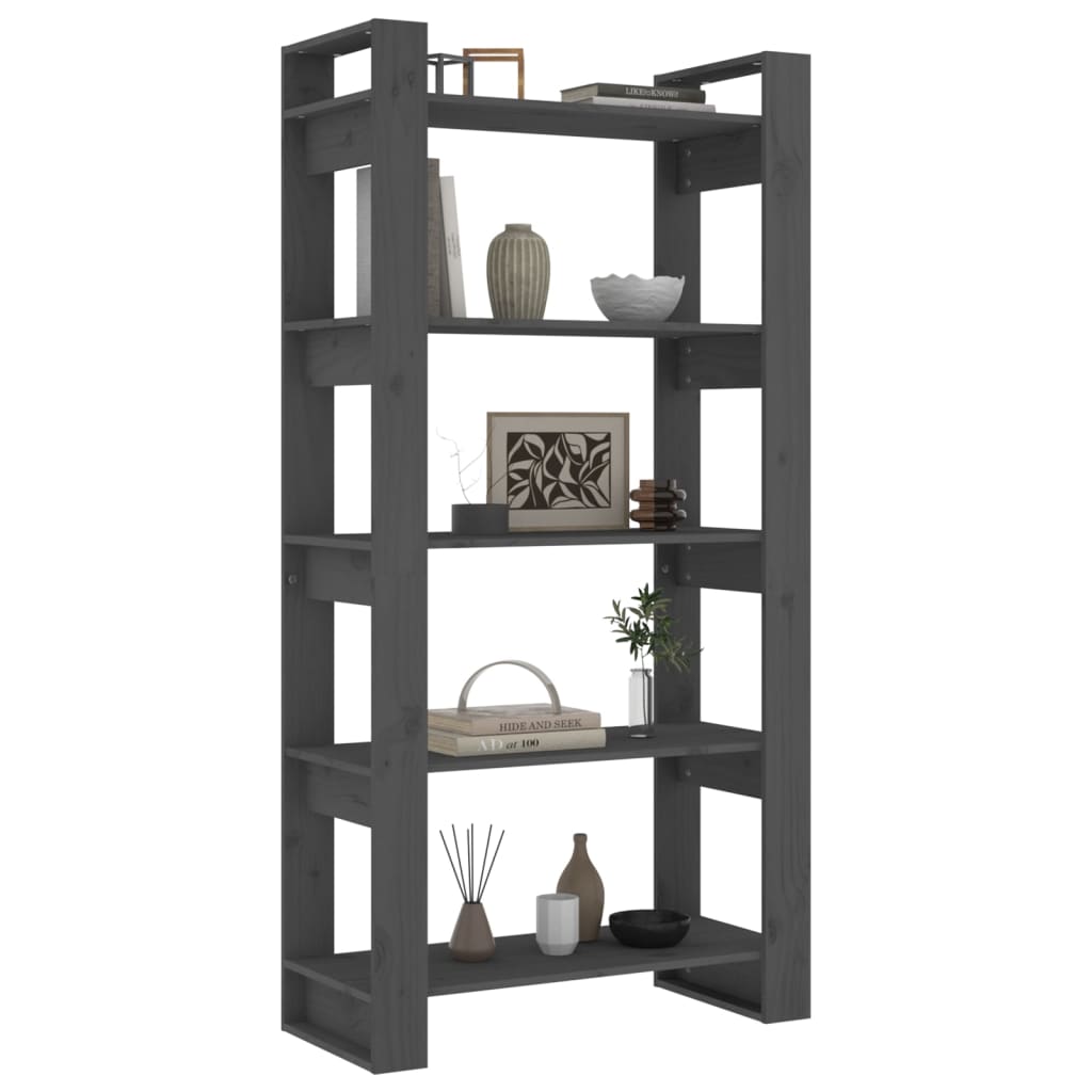 vidaXL Book Cabinet/Room Divider Grey 80x35x160 cm Solid Wood
