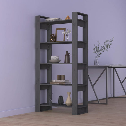 vidaXL Book Cabinet/Room Divider Grey 80x35x160 cm Solid Wood