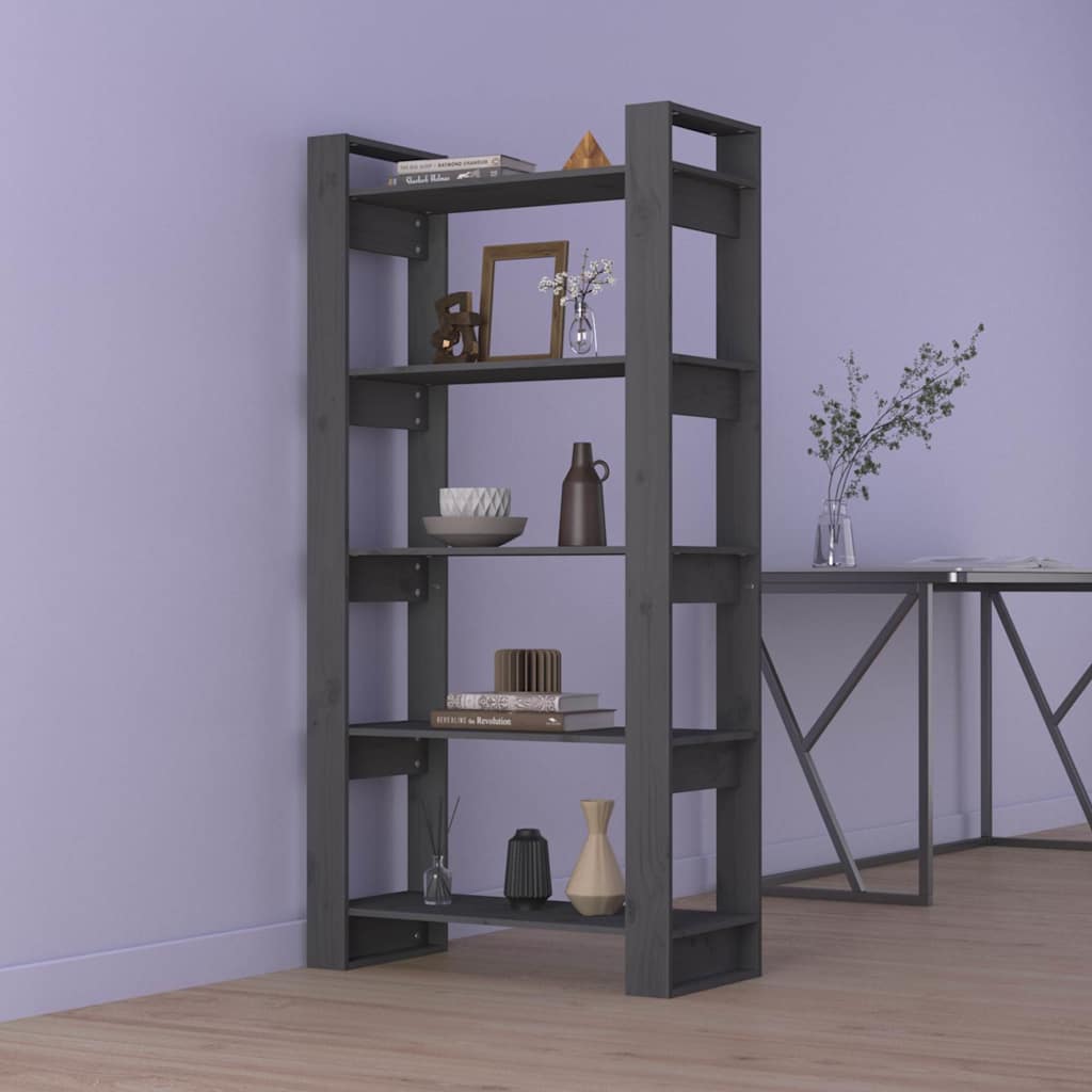 vidaXL Book Cabinet/Room Divider Grey 80x35x160 cm Solid Wood