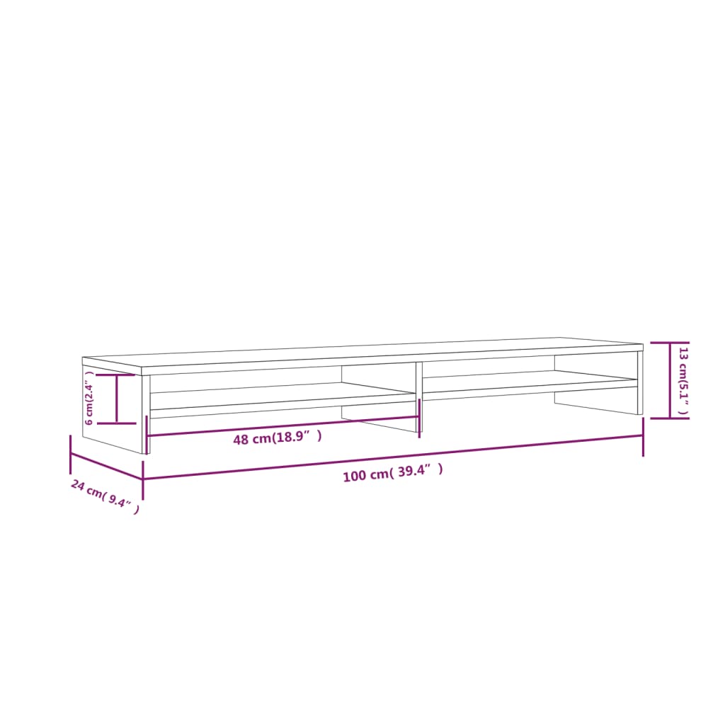 813919 vidaXL Monitor Stand 100x24x13 cm Solid Wood Pine