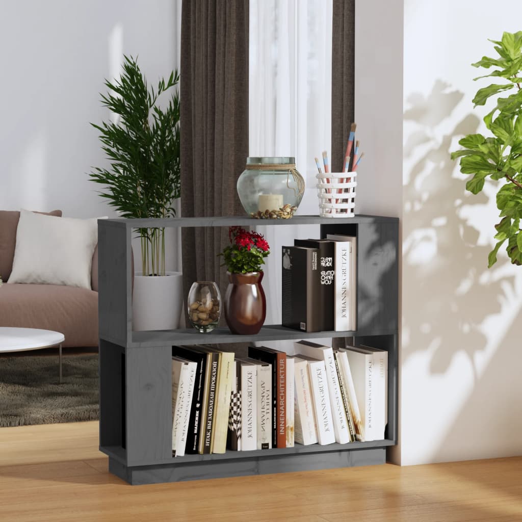 vidaXL Book Cabinet/Room Divider Grey 80x25x70 cm Solid Wood Pine