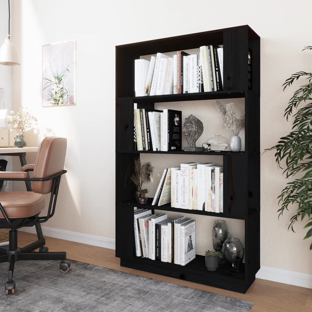 vidaXL Book Cabinet/Room Divider Black 80x25x132 cm Solid Wood Pine